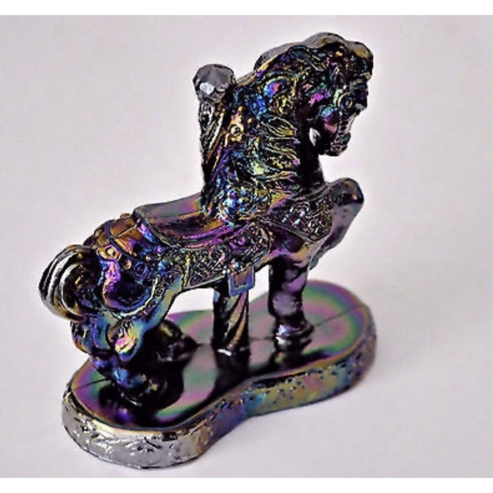 Mosser Glass Vi Hunter Carousel Horse Figurine Multi Color Carnival Glass RARE - Picture 2 of 6